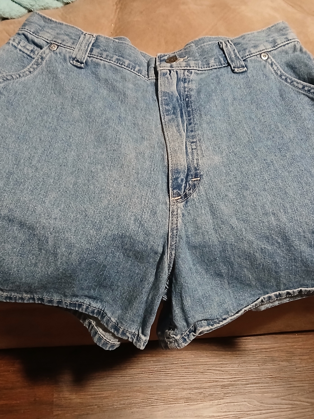 Lee Vintage  Light Blue Riveted Dungarees Denim Shorts with Branded Button